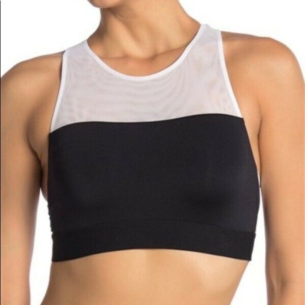 NWT Natori Women White Black Gravity Racerback Round Neck Sports Bra Size Medium